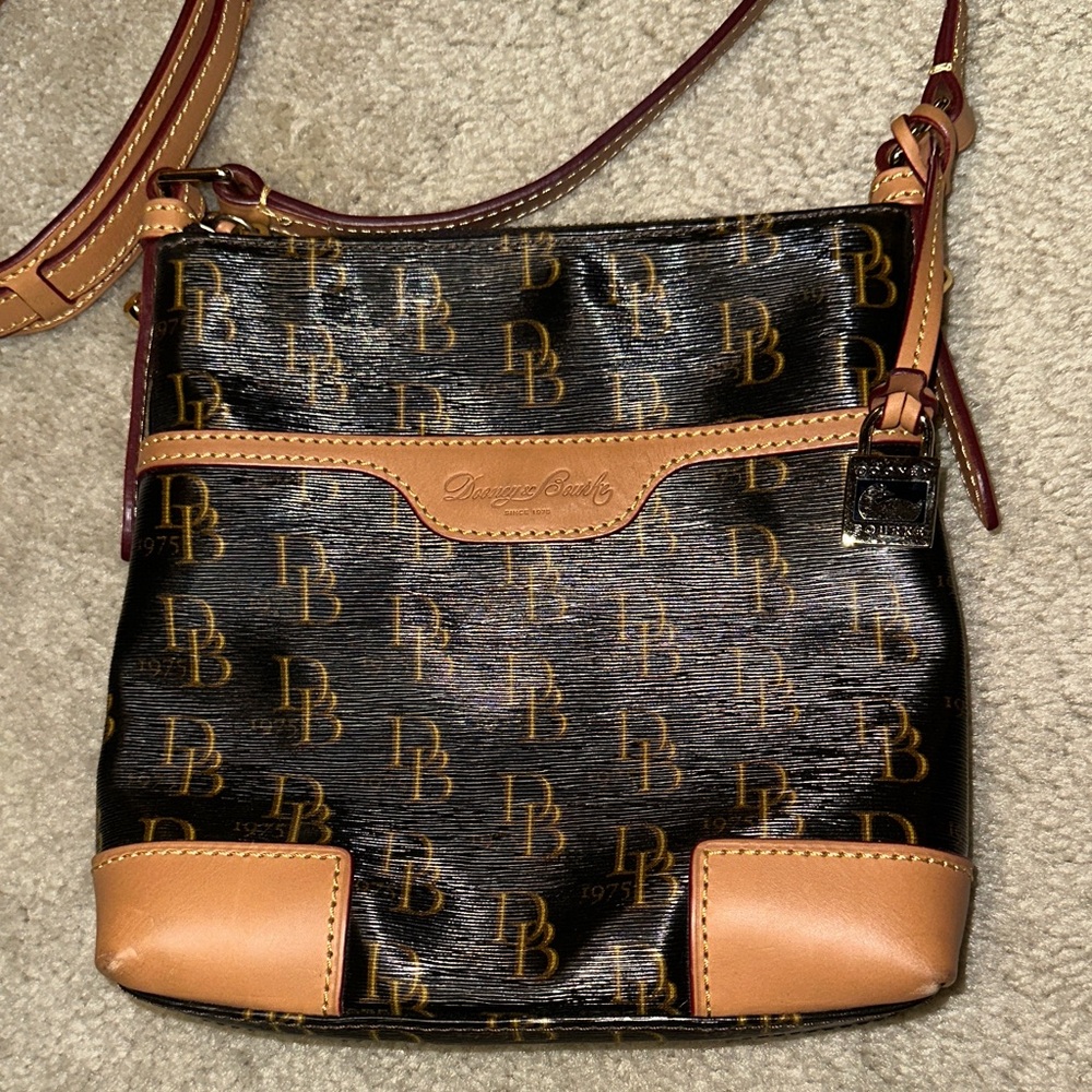 Dooney & Bourke Black and Brown Logo Crossbody Bag